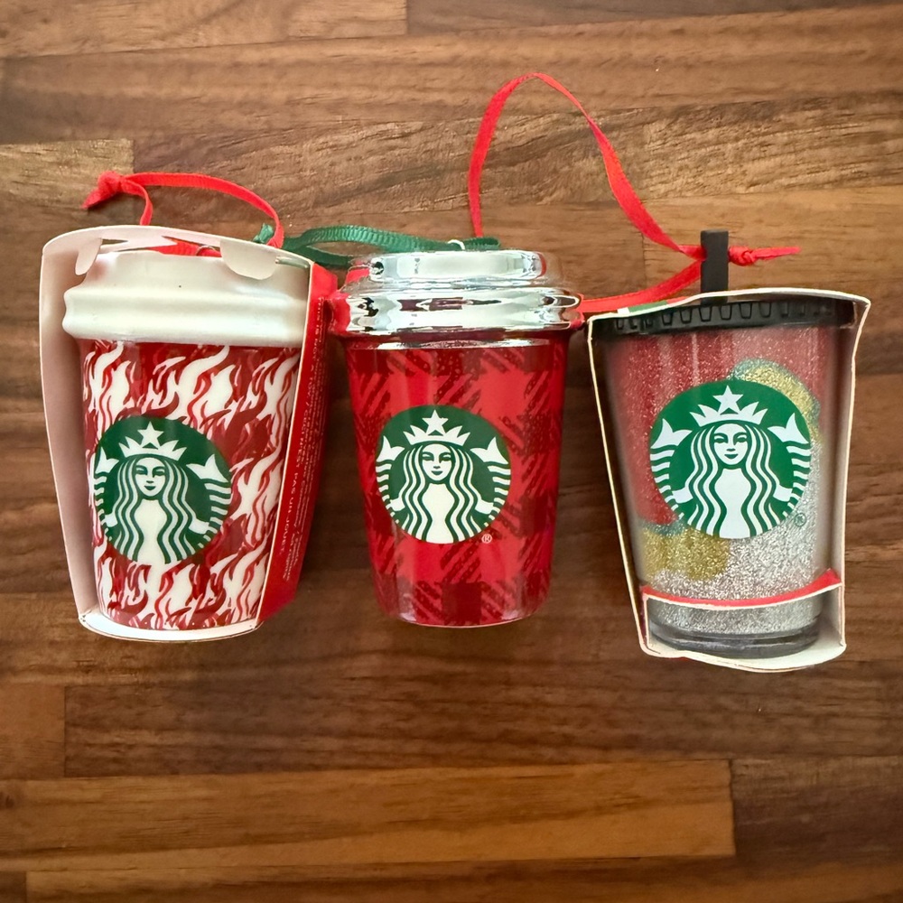Three Collectible Starbucks Ornaments